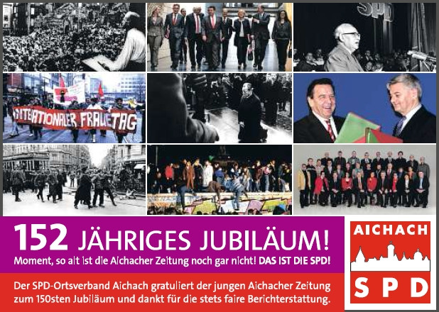 Anzeige SPD-OV Aichach in Sonderausgabe 150a AicZ am 12.07.2015