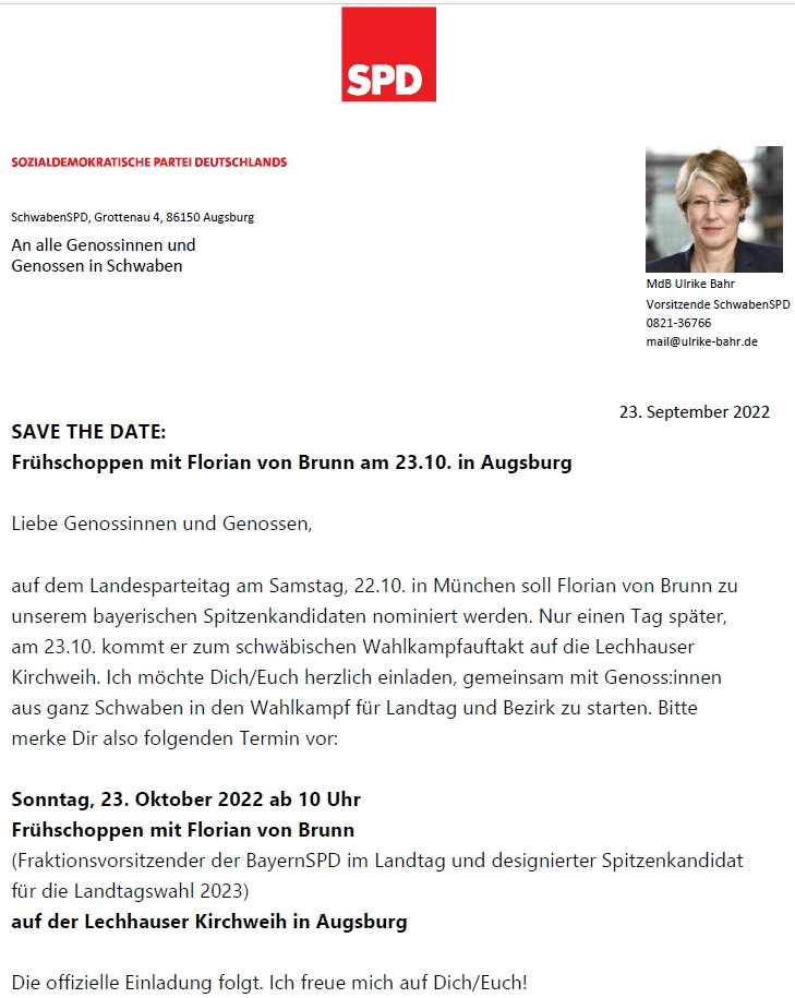 Landtagswahlauftakt in Augsburg am So., 2022-10-23, 10.00 Uhr